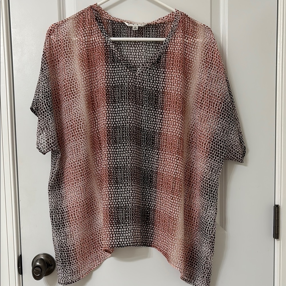 CAbi Multicolored Short Sleeve Boxy Blouse